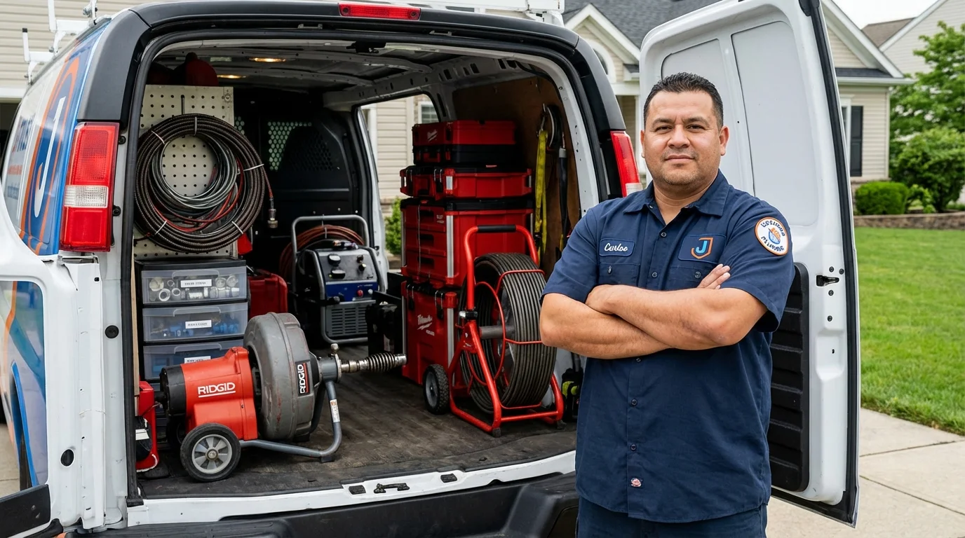 Professional drain cleaning equipment and Johns Plumbing LLC plumber in Lawrence