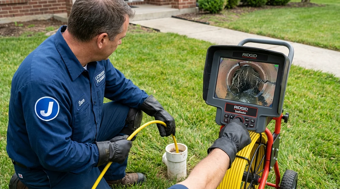 Sewer camera inspection being performed by Johns Plumbing LLC in Lawrence