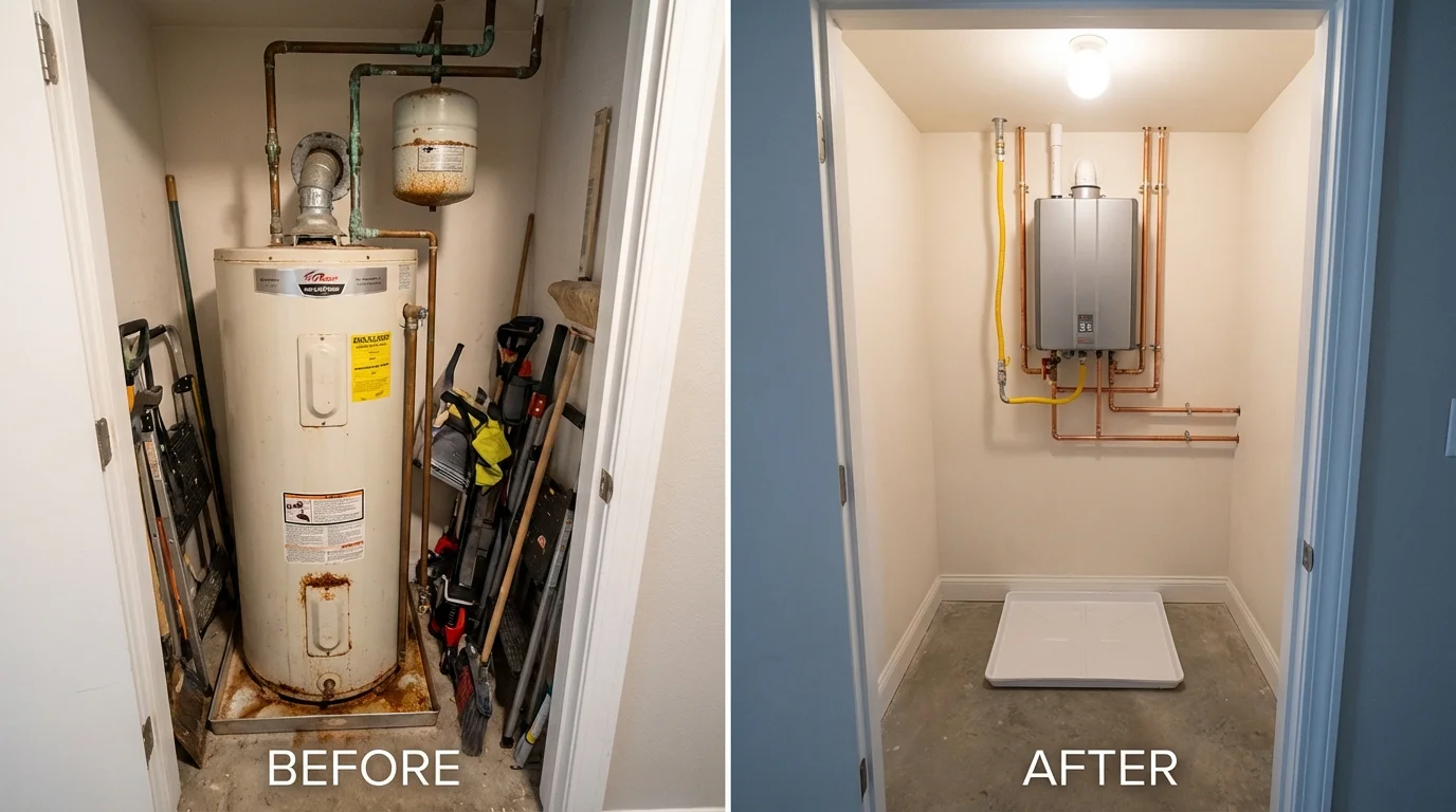 Tank water heater versus wall-mounted tankless unit comparison for Lawrence, MA homeowners